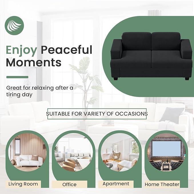 2 Piece Set Comfy Sofa Couch, 2 3-Seater Sofa with Deep Seats, Modern Sleeper Couch for Living Room, Black Corduroy