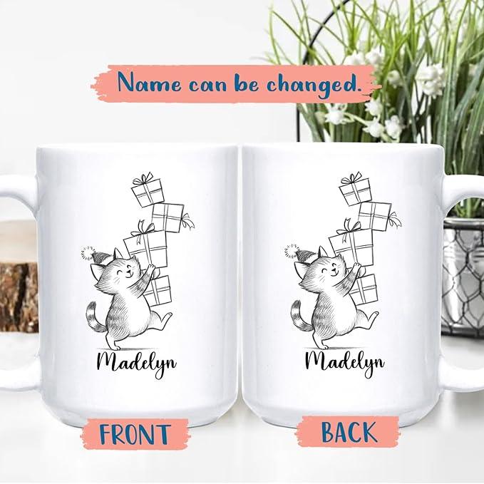 Customized Name Cat Lover Ceramic Mug Gift For Cat Mom/Dad/Family/Friends, Personalized Cats Coffee Mug 11 15Oz, Cute Cats White Accent Cup Gift For Birthday Christmas Thanksgiving, Animal Teacup