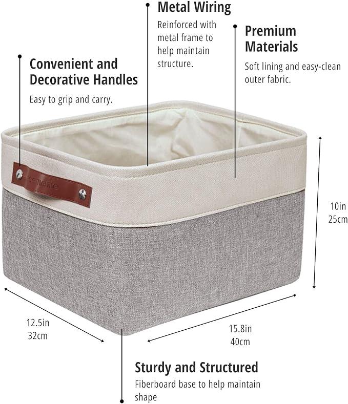 DECOMOMO Storage Baskets for Shelves - Fabric Closet Organizers and Storage Bins, Perfect Baskets for Organizing Closet Toys Nursery (Grey and White, XL - 3 Pack)