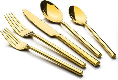 Alata Potter Gold 20-Piece Forged Silverware Set with Utensil-Serving Set, Service for 4, Stainless Steel Flatware Set, Modern Design with Mirror Finish, Ideal for Home, Kitchen, Party, Camping