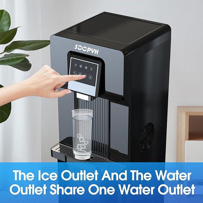 2 in 1 Bottom Load Water Cooler Dispenser with Ice Maker for 3 Gallon Bottle 17lbs Daily Capacity (NO HOT Water) Black