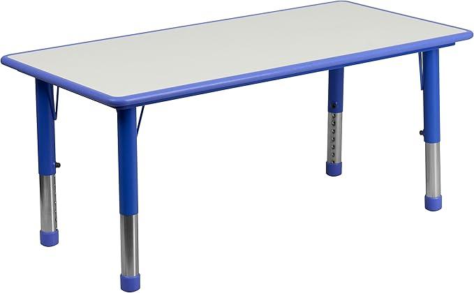 Flash Furniture Wren 23.625''W x 47.25''L Rectangular Blue Plastic Height Adjustable Activity Tables with Grey Tops, Set of 6