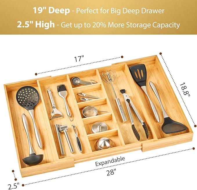 Umilife Extra Large Expandable Kitchen Drawer Organizer for Utensil and Junk, 19