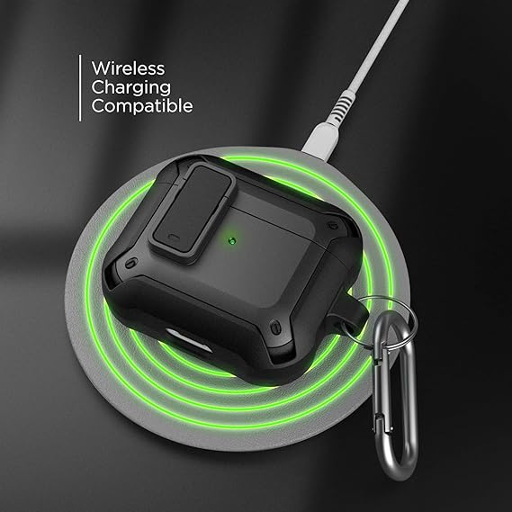 X-Armor for Airpods Pro 1st Generation Case with Locking Lid | Protective Carrying Pod with Carabiner Keychain (Airpods Pro Gen 1)