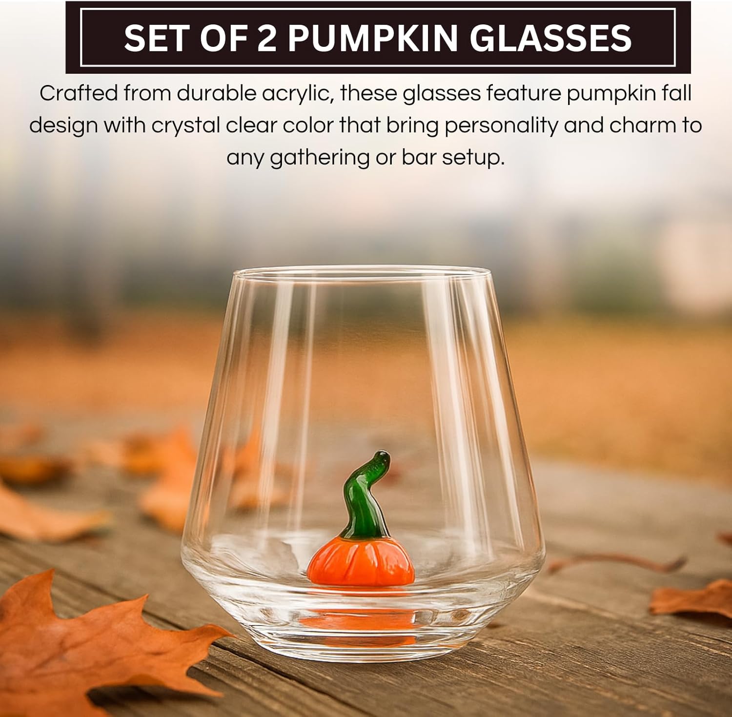 Khen Pumpkin Glass Set Fall Drinkware Decorative - 12oz Clear