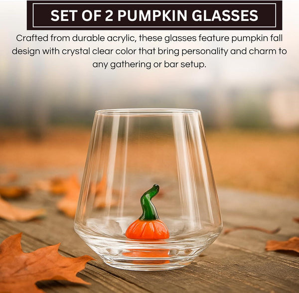 Khen Pumpkin Glass Set Fall Drinkware Decorative - 12oz Clear