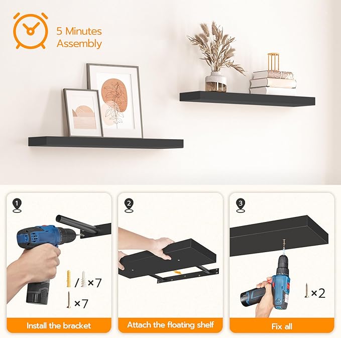 HOOBRO Floating Shelves for Wall, Wall Mounted Shelf Set of 2, 31.5