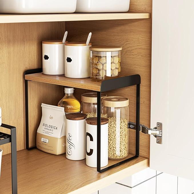 Mitus Shelf Organizer and Storage, Tiered Wood Cabinet Rack for The Kitchen Counter, Bathroom Counter, Pantry Cupboard, Office Desk Bookshelf, 12