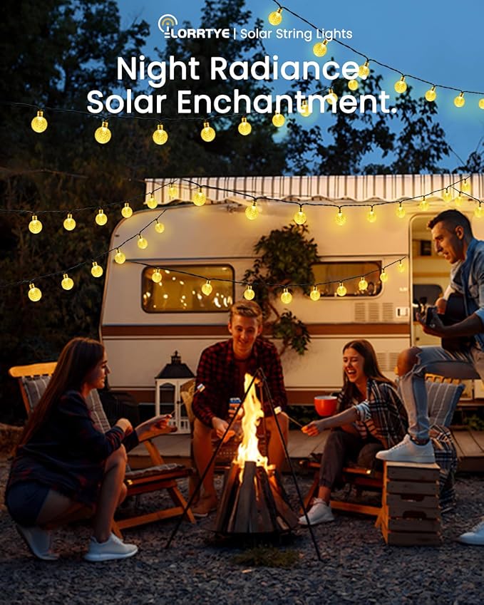 LORRYTE 2-Pack 64FT 100 LED Crystal Globe Solar String Lights Outdoor, Waterproof Solar Lights for Outside, 8 Lighting Modes Patio Decor for Garden Yard Porch Wedding Party(Warm White)