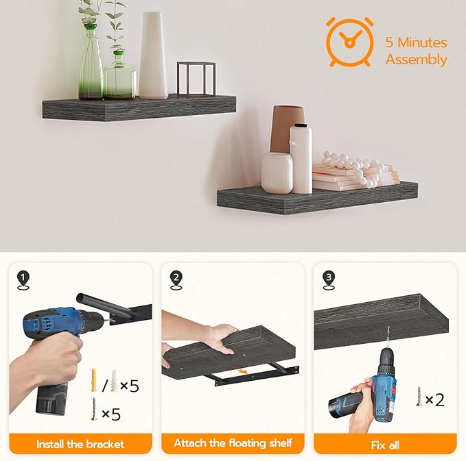 HOOBRO Floating Shelves for Wall, Wall Mounted Shelf Set of 2, 15.7