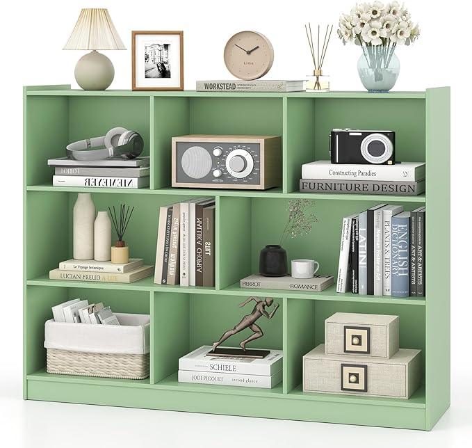 Tangkula 8-Cube Bookcase, Wood 3 Tier Open Storage Bookshelf, Modern Multipurpose Display Cabinet for Living Room, Study, Reading Nook, 48 x 12.5 x 36.5 Inch (Green)