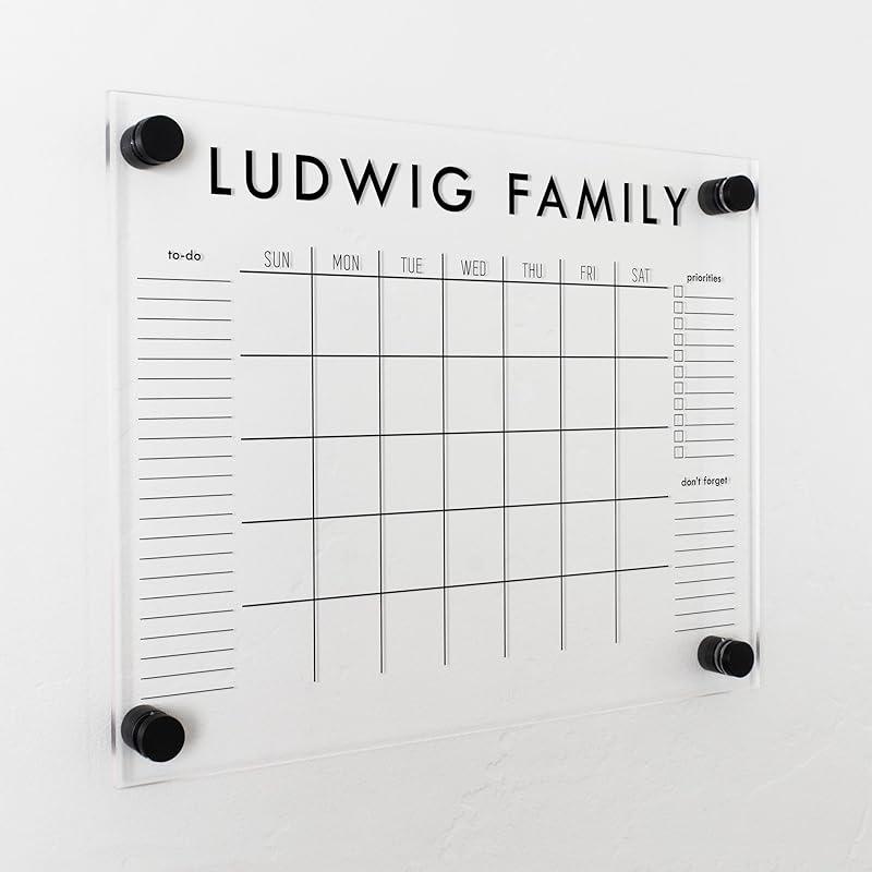Personalized Clear Acrylic Calendar for Wall, Calendar Whiteboard for Wall, Dry Erase Calendar for Wall, Wall Calendar Organizer System for Home (Block, Black, 14