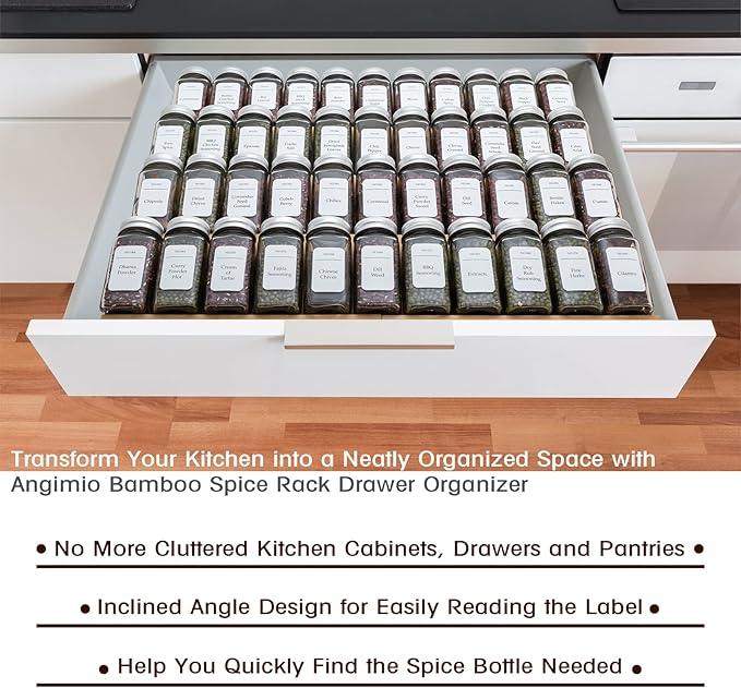 Bamboo Spice Rack Drawer Organizer - 8 Pieces Set- 10