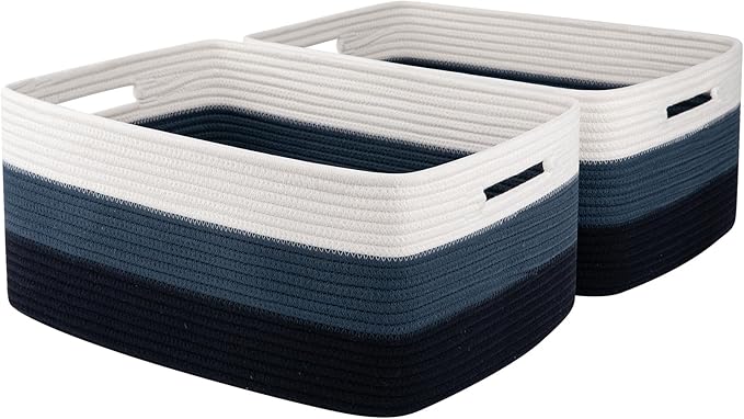 Large Storage Basket for Organizing, Woven Rope Basket for Shelves, Closet Organizer Bins for Clothes, Blanket, Toys, Baby Nursery Storage, 17.7