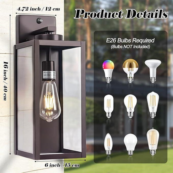 16-inch Oil-Rubbed Bronze Dusk to Dawn Outdoor Wall Light Fixtures, Exterior Waterproof Wall Lanterns, Brown Porch Sconces Lighting, Modern Outside Lights for House Patio Front Door Entryway, 2-Packs