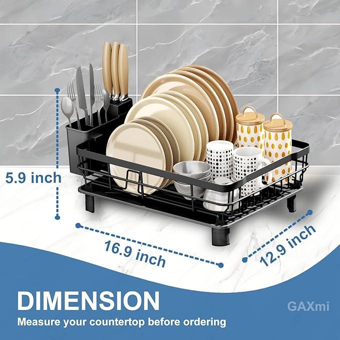 GAXmi Dish Drying Rack Over The Sink Drainer with Drainboard Utensil Holder, 1-Tier Black