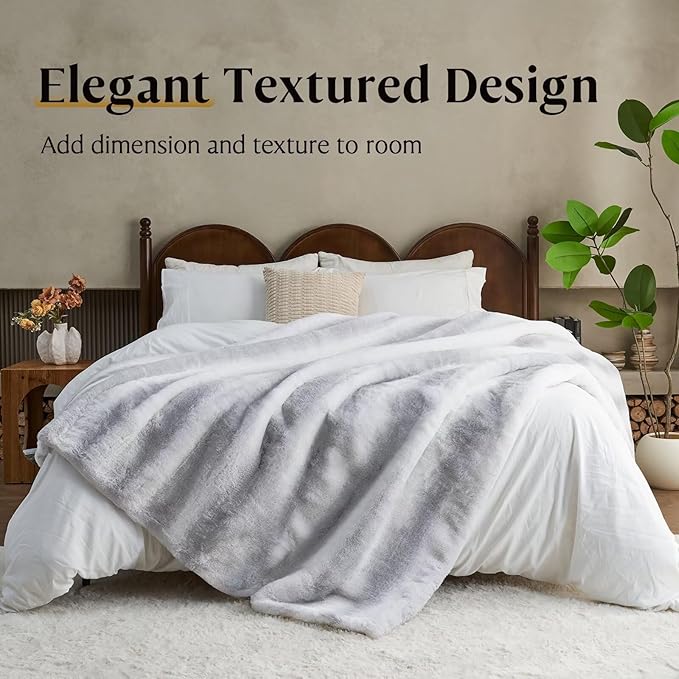 Luxury Faux Fur Blanket - Soft Warm Plush Blankets for Couch Sofa Bed, Fluffy Thick Throws for Bedroom, Office, Living Room, Decorative Reversible, Not Easy to shed - 70