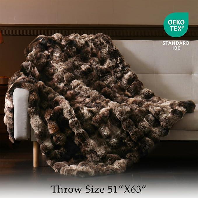 BENVWE Fluffy Faux Fur Throw Blanket for Couch, Soft Plush Thick Cozy Fuzzy Luxury Minky Bubble Blanket for Home Living Room Decor Gift for Women, Tie-dye Coffee, 50