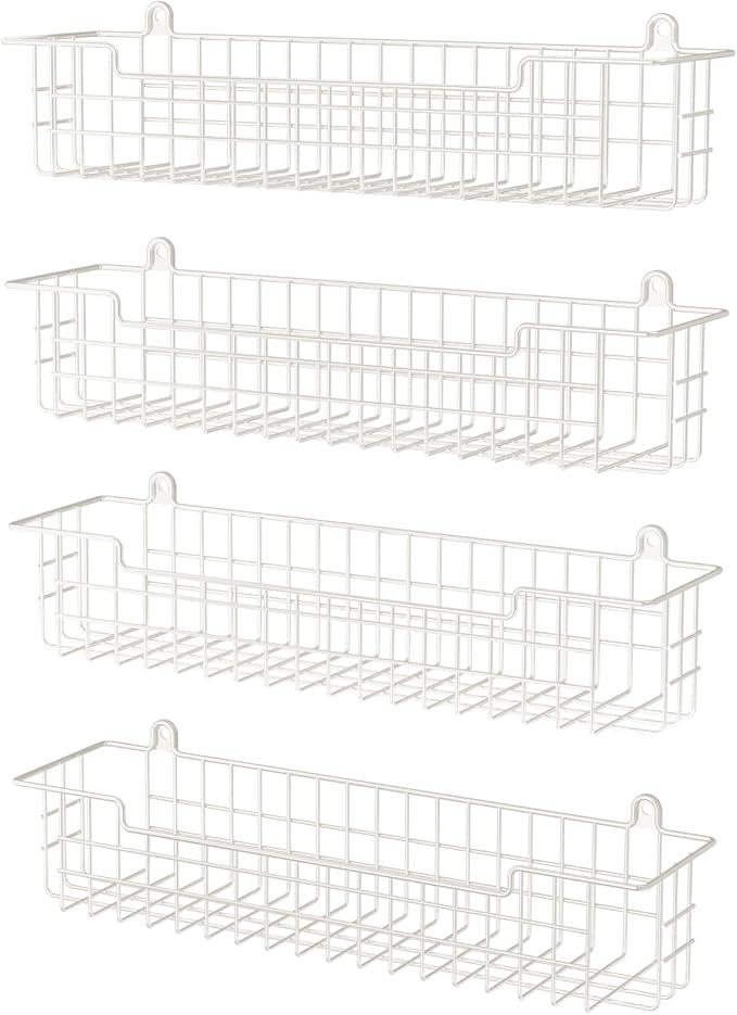 Spice Rack, 4-Pack Seasoning Organizer Wall Mount for Kitchen Storage Organization, Spice Holder Metal Shelf Saving Space for Cabinet, RV, Pantry, White