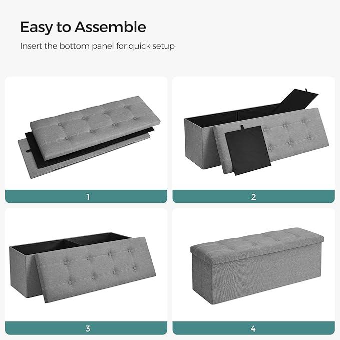 SONGMICS MAZIE Collection - 43 Inches Ottoman Storage Bench, 35 Gal. Folding Chest with Breathable Linen-Look Fabric, Load up to 660 lb, for Entryway, Living Room, Bedroom, Light Gray ULSF077G05