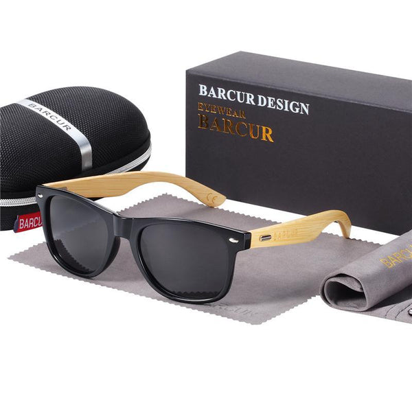 Bamboo Shades Dark Sunglasses Square Night Glasses Polarized Wood Handmade Eyewear For Women and Men With UV400 Protection