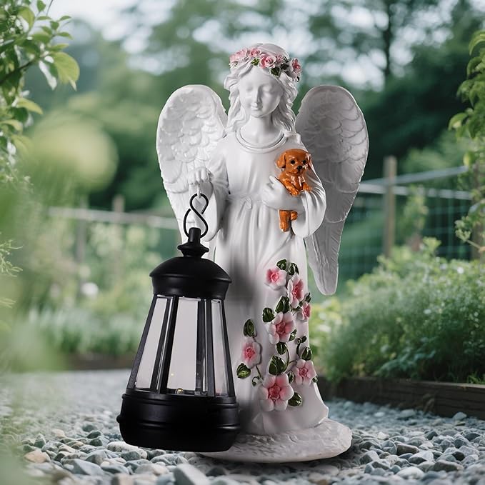 Solar Garden Decor - Angel Statues with Solar Lantern 8.7