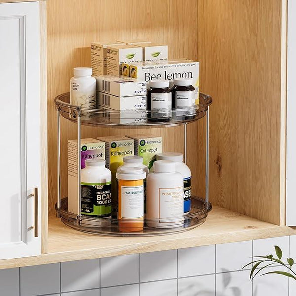 LAMU 2 Tier Lazy Susan Turntable Organizer 10.6'' Rotating Spice Rack Organization for Cabinet, Kitchen, Pantry, Countertop, Bathroom, Vanity, Medicine Cabinet Organizer, Grey