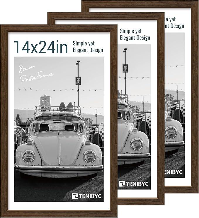 14x24 Picture Frame 3 Pack - Brown Woodgrain, Wood Poster Frame, Gallery Poster Frame - Wall Hanging