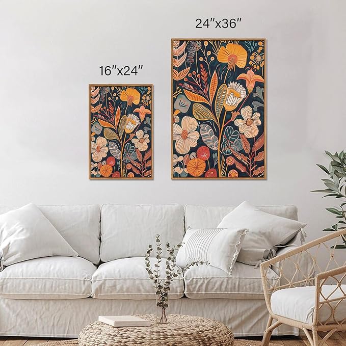 SIGNINART Boho Botanical Framed Canvas Wall Art Set of 3, Mid Century Modern Wall Decor, Burnt Orange Floral Artwork, Neutral Flower Plant Art Prints for Bedroom Living Room Office 24