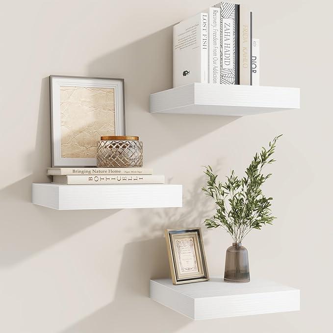 fuqing Floating Shelves for Wall, Bathroom Shelf Wall Mounted for Storage, Shelves with Invisible Bracket for Bedroom, Kitchen, Living Room, Farmhouse Small Book Shelf, 6.5 Inch Set of 3, White