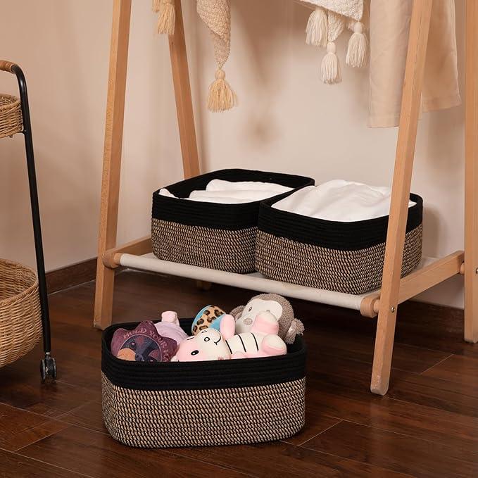 Storage Baskets for Organizing 3 Pack, Woven Baskets for Shelves, Closet Organizer Bins Empty Gift Basket Toy Storage for Toys, Books, Towels, Clothes, 15