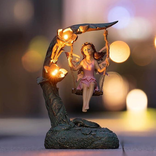 Garden Flower Fairy Outdoor Statue, Patio Lawn Yard Porch Decor, Funny Swing Ornaments, 9.05 Inches Tall