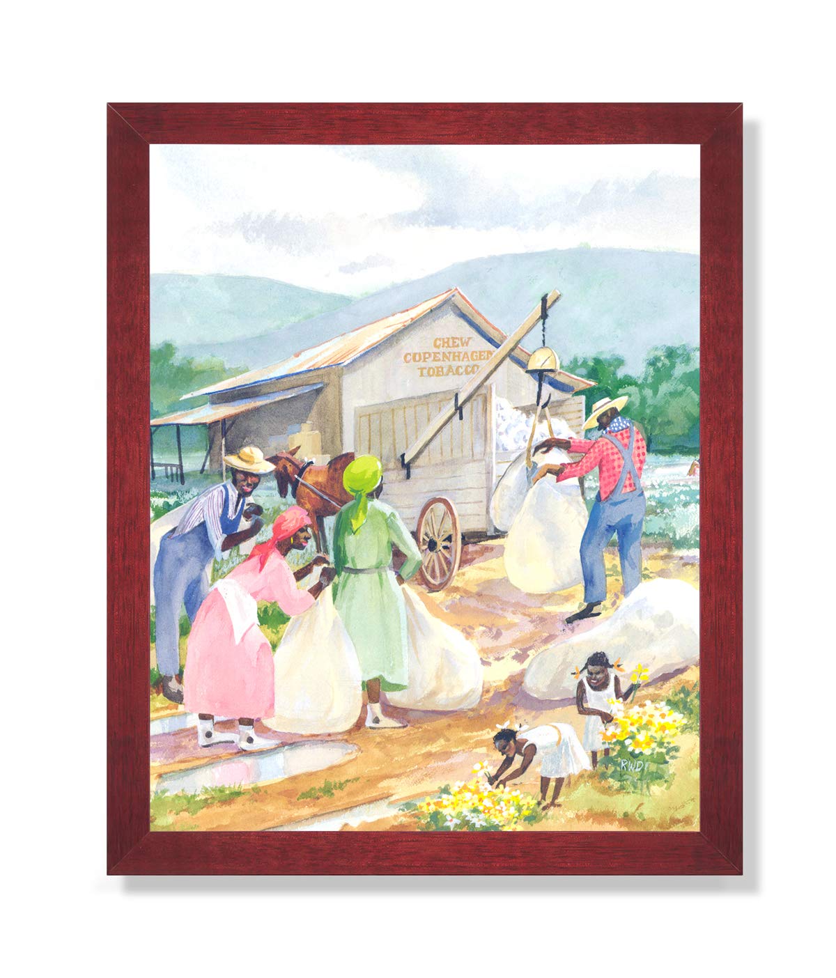 Framed Art Print – African American Black History Cotton Picking in Solid Wood Frame