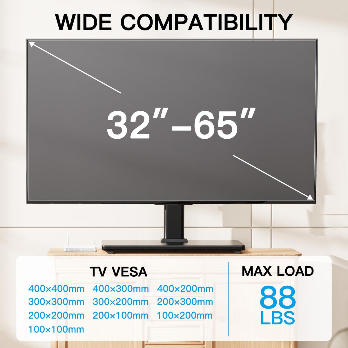 Universal Swivel Tabletop TV Stand for 32-65 in TVs, Height Adjustable