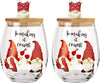 Christmas Gnome Wine & Water Glasses With Dwarf Wood Cover - Set of 2-17.5oz - Santa Holiday Festive Gnomes Stemless Clear Wine Glass For Red Or White Wine - Wines Glass for Women Friends Men Sister
