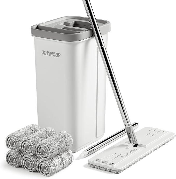 JOYMOOP Mop and Bucket with Wringer Set, Hands Free Flat Floor Mop and Bucket, 60
