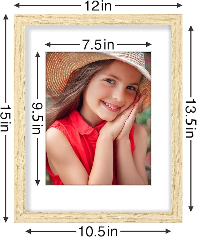 Vittanly 11x14 Picture Frames Set of 9, Shatter Resistant Plexiglass, Display 8x10 Pictures with Mat or 11x14 without Mat, Photo Frames for Wall or Tabletop, Engineered Wood, OAK