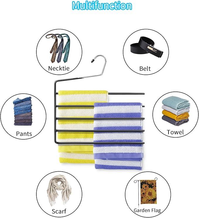 Nature Smile Pants Hangers 3pack, Heavy Duty Multi Layers Space Saving Slack Hangers,Non Slip 5 Tier Open-Ended Pants Hanger Closet Storage Organizer for Garden Flags Trousers Jeans Scarf