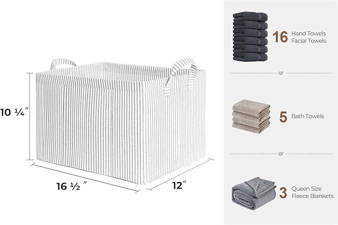 StorageWorks Storage Bins, Fabric Storage Bins for Shelves, Large Storage Baskets with Metal Frame, Closet Baskets and Bins with Handles, Gray and White Stripes, 2-Pack