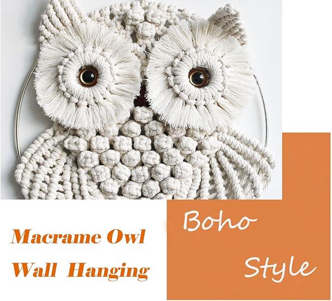 Achart Owl Macrame Wall Hanging-Hand Woven Boho Tapestry-Macrame Wall Decor -Owl Decor for Bedroom, Living Room, Nursery (Beige-Small)