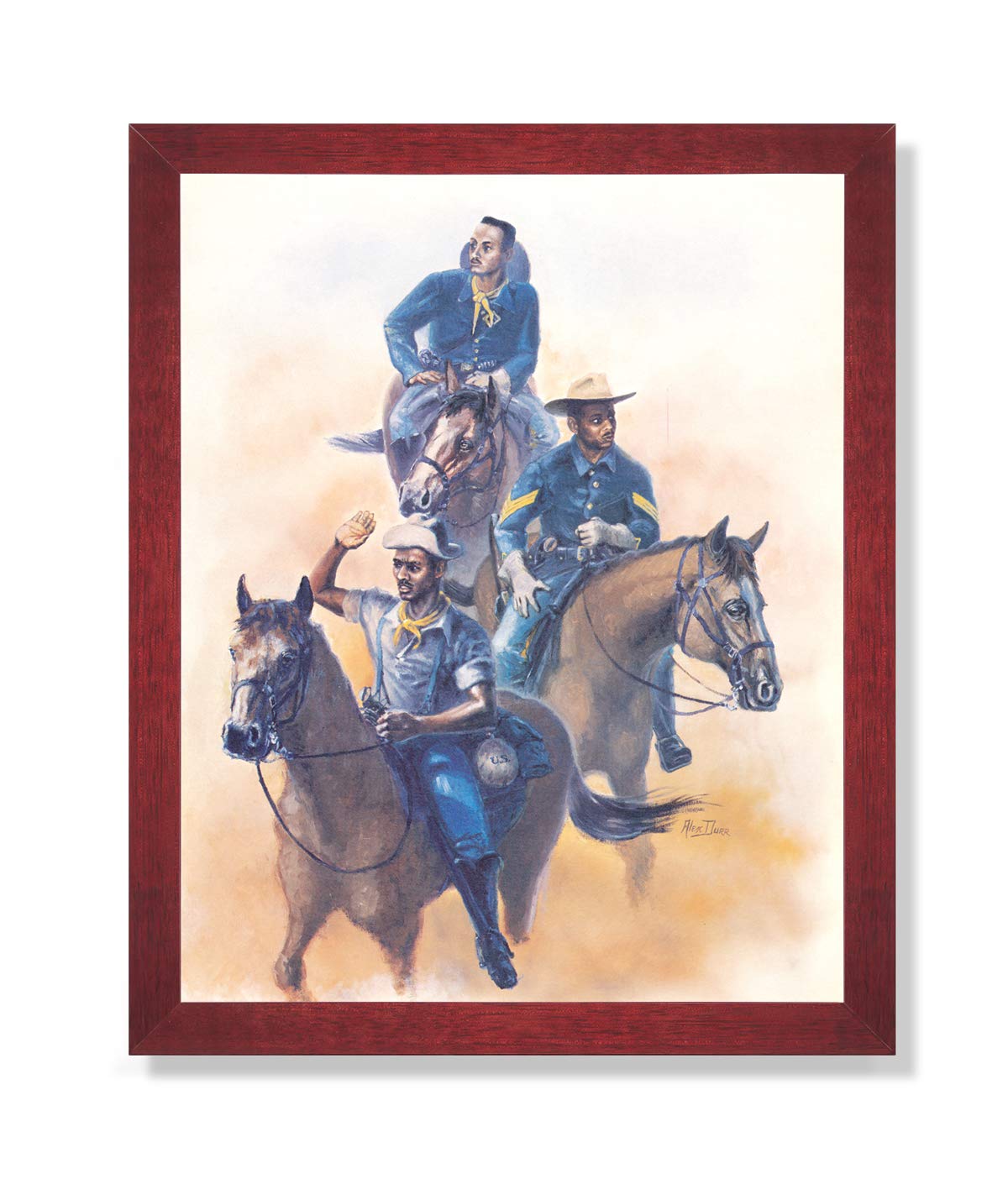 Buffalo Soldier Wall Art – Framed Cherry Wood Print | African American Historical Decor
