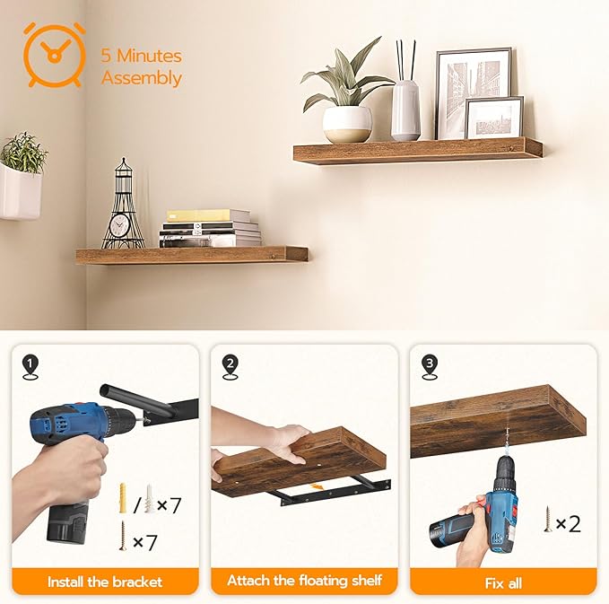 HOOBRO Floating Shelves for Wall, Wall Mounted Shelf Set of 2, 23.6