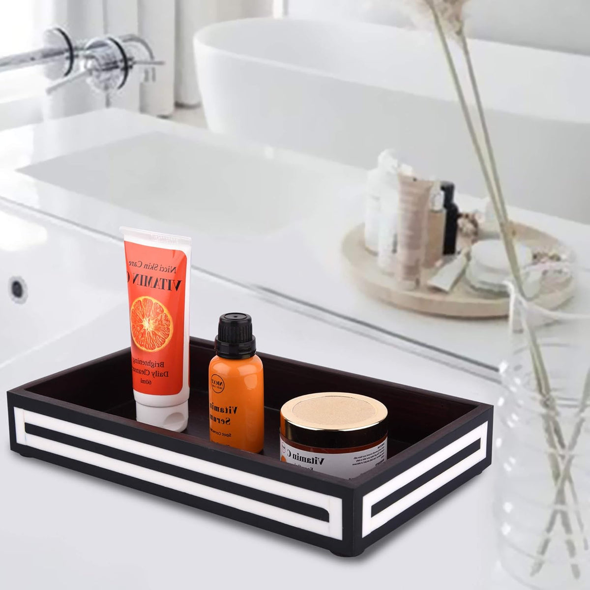 Vanity Tray Parlour Concentric Bone & Resin Inlay, Black & White - 10