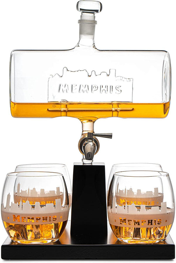 Wine & Whiskey Decanter Set 1100ml by The Wine Savant with 4 Whiskey Glasses, Drink Dispenser Scotch, Bourbon, Brandy Home Office Apartment Decor, Gifts - Dallas, Memphis, New York & Los Angeles Gifts