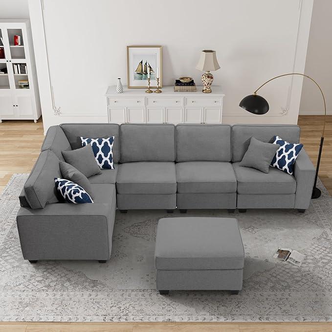 L Lengend Vansen Modular Sectional Sofa U Shaped Couch with Ottoman Modern Reversible Corner Sectional Couch for Living Room (Dark Grey, U Shaped Sofa-1)