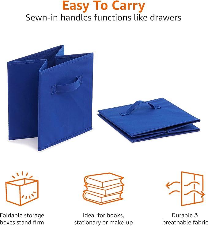 Amazon Basics Cube Organizer Storage Bins Handles, Collapsible Fabric, Pack of 6, 10.5