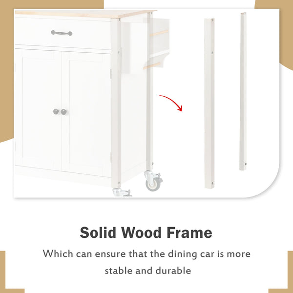 Kitchen Island Cart with Solid Wood Top and Locking Wheels 54.3 Inch Width  (White) V.I.P Digital Presence