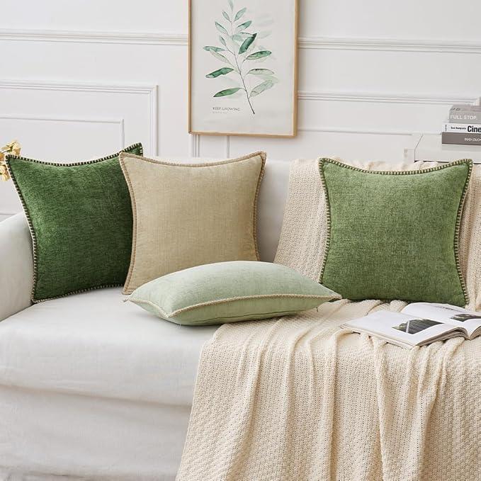 MIULEE Pack of 2 Couch Throw Pillow Covers 26x26 Inch Beige Farmhouse Decorative Pillow Covers with Stitched Edge Soft Chenille Solid Dyed Spring Pillow Covers for Sofa Bed Living Room
