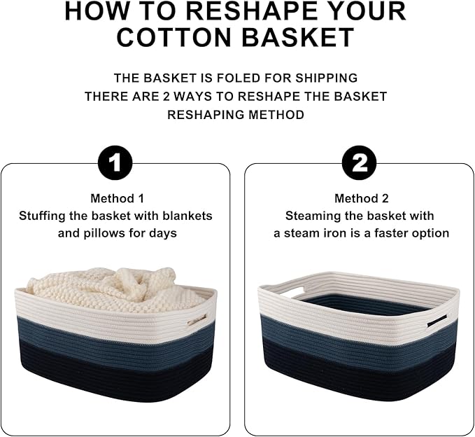 Large Storage Basket for Organizing, Woven Rope Basket for Shelves, Closet Organizer Bins for Clothes, Blanket, Toys, Baby Nursery Storage, 17.7