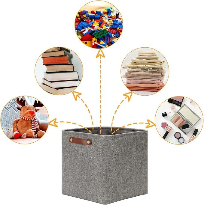 DULLEMELO 12 inch Cube Storage Bins, Large Collapsible Grey Storage Baskets for Square Cubes Organizing, Fabric Boxes Bins for Shelves Nursery Home Office Storage(4 Pack - 12